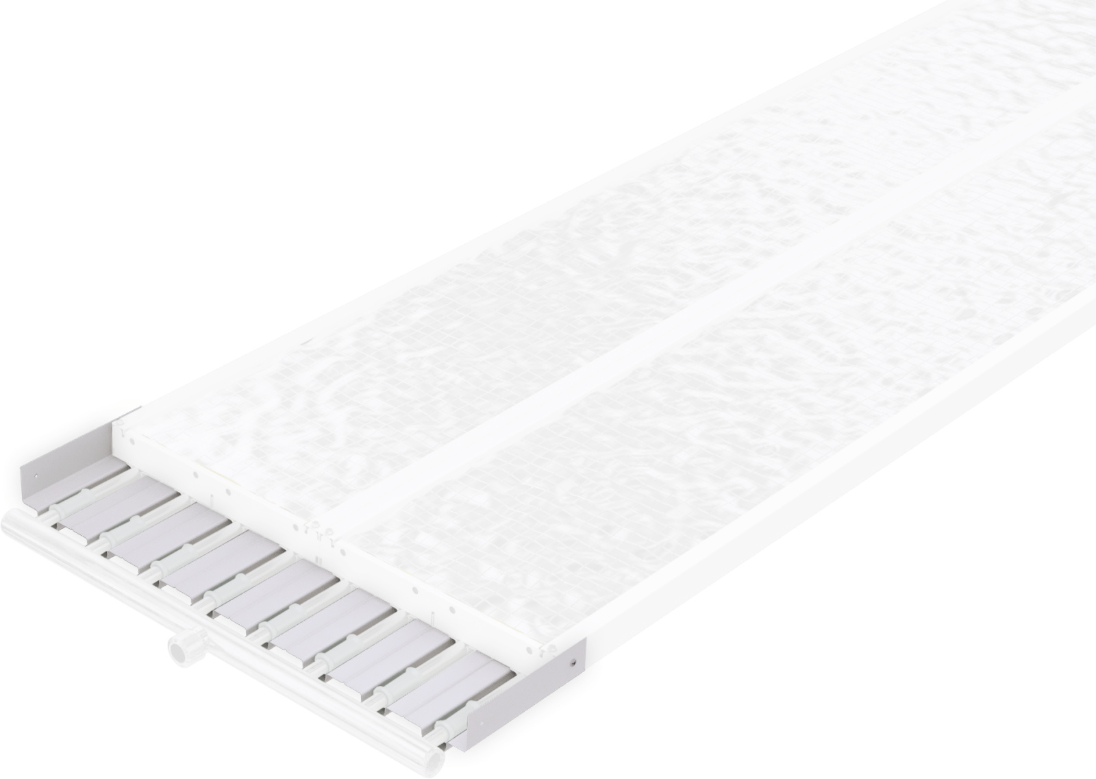 Zehnder-RHC-ZFP-600-8-ZSB-end cover plate.tif Zehnder, System GRM, Global, RHC, Ceiling Panels, CP, DSP, ZFP, rendering, assembly, 600/8, smooth, top view