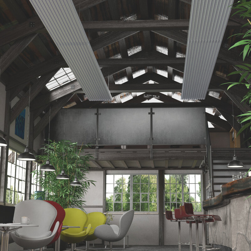 Rendering Zehnder ZFP Urban Heating and cooling ceilings Angled view